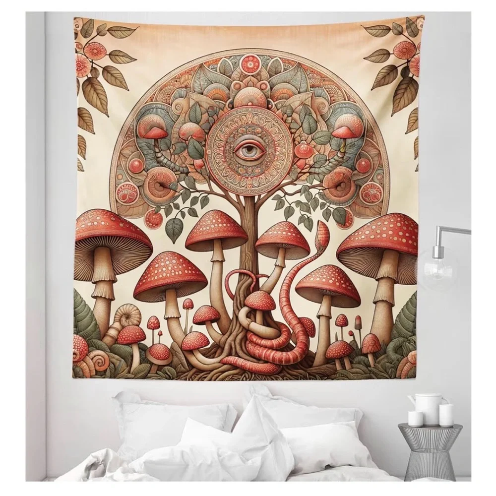Hippie Psychedelic Aura Leaves & Eye wall hanging 30 x 47, Ornate Tree Art